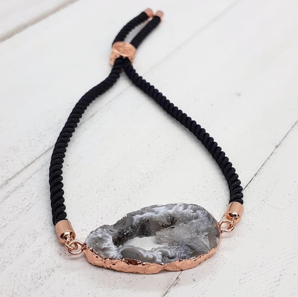 Rose Gold Agate Slice adjustable rope bracelet - Picture 6 of 6